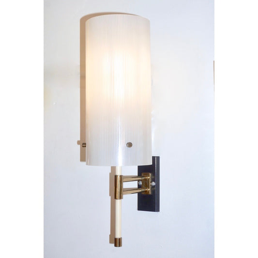 Casey Fantin 1950s Italian Modernist White Striped Frosted Glass Wall Light