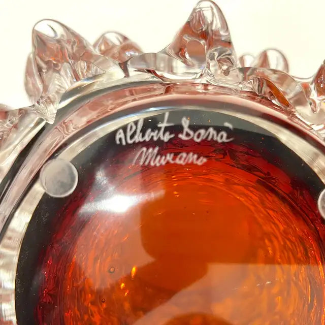 2000s Alberto Dona Italian Amber Gold Crystal Rostrato Murano Glass Modern Vase