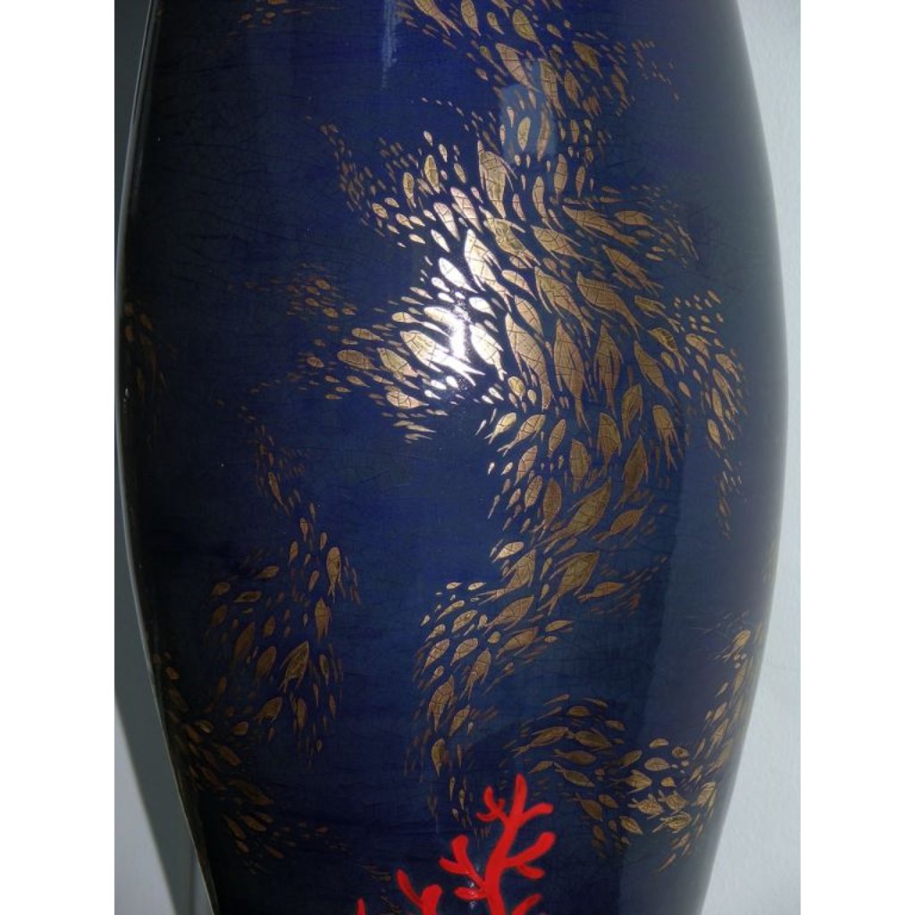 Modern Italian Monumental Gold Red Blue Vase by Ceramica Gatti with Sea Deco - Cosulich Interiors & Antiques