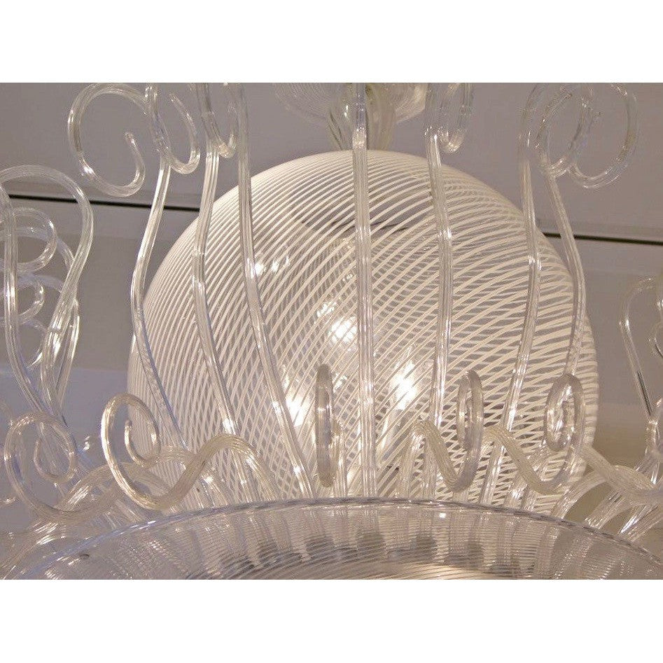 Seguso 1950 Italian Vintage White & Crystal Clear Murano Glass Chandelier