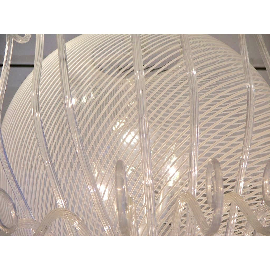 Seguso 1950 Italian Vintage White & Crystal Clear Murano Glass Chandelier