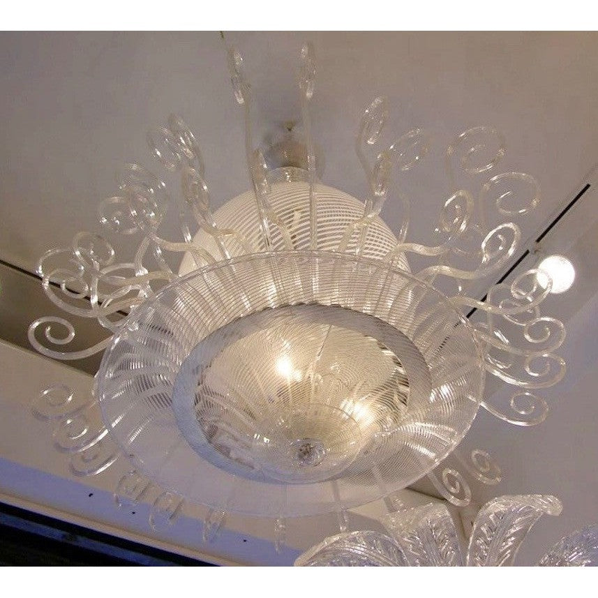 Seguso 1950 Italian Vintage White & Crystal Clear Murano Glass Chandelier