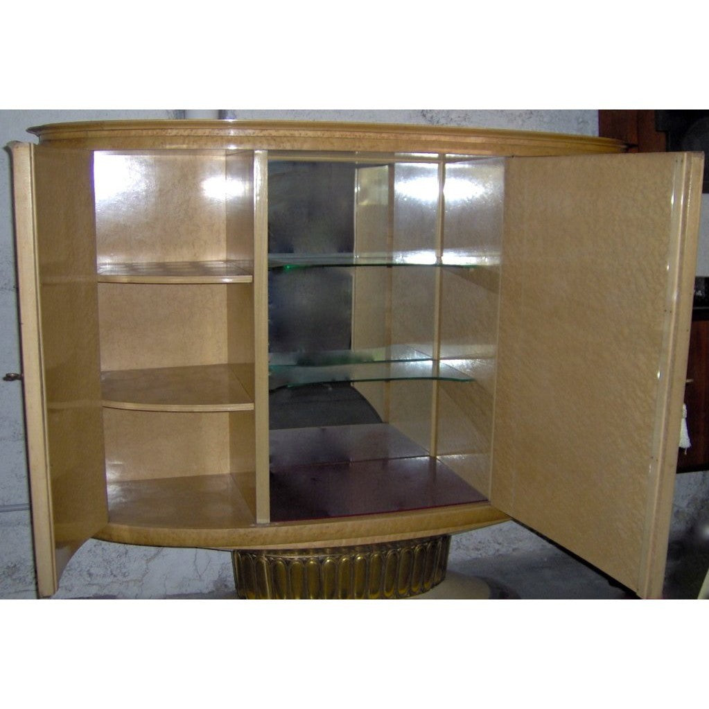 1940s Italian Parchment Cabinet or Bar with Bird's-Eye Maple Interior