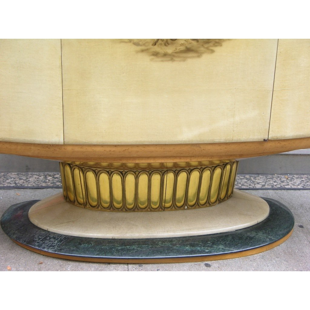 1940s Italian Parchment Cabinet or Bar with Bird's-Eye Maple Interior