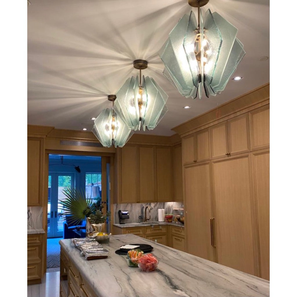 Contemporary Italian Aqua Blue Green Textured Murano Glass Pendant/Chandelier