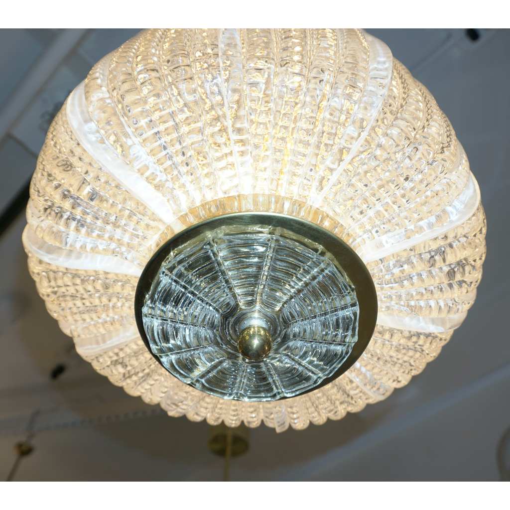 Contemporary Italian Vintage Design Crystal Murano Glass Brass Cylinder Lantern