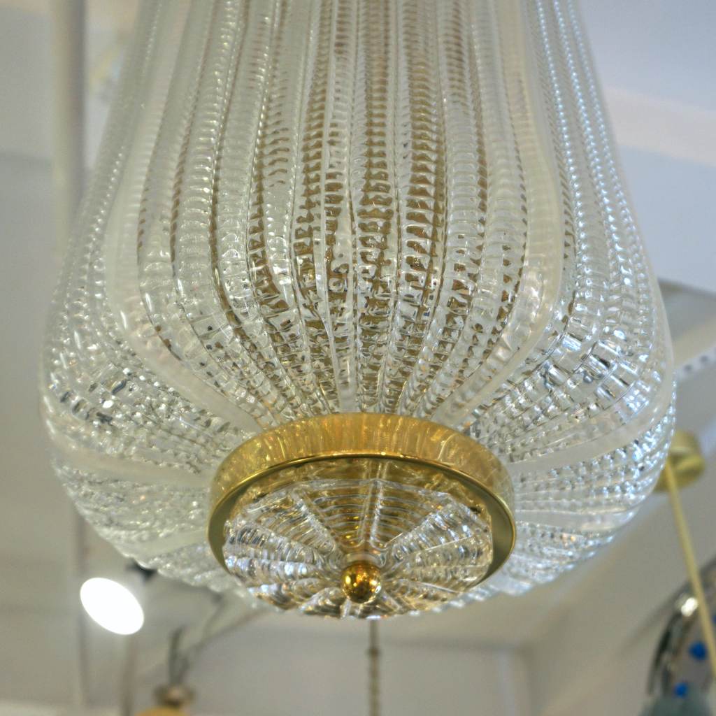 Contemporary Italian Vintage Design Crystal Murano Glass Brass Cylinder Lantern
