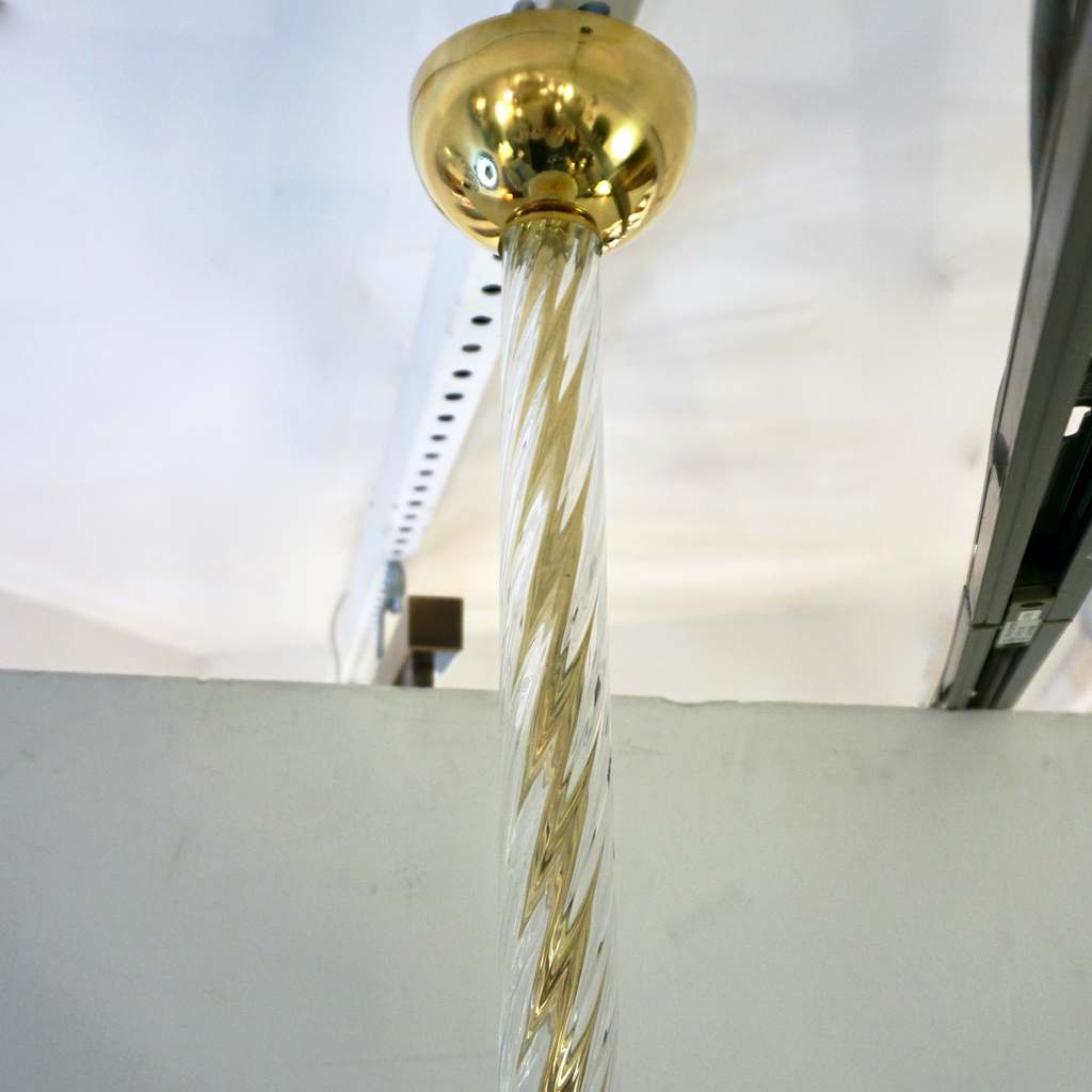 Contemporary Italian Vintage Design Crystal Murano Glass Brass Cylinder Lantern