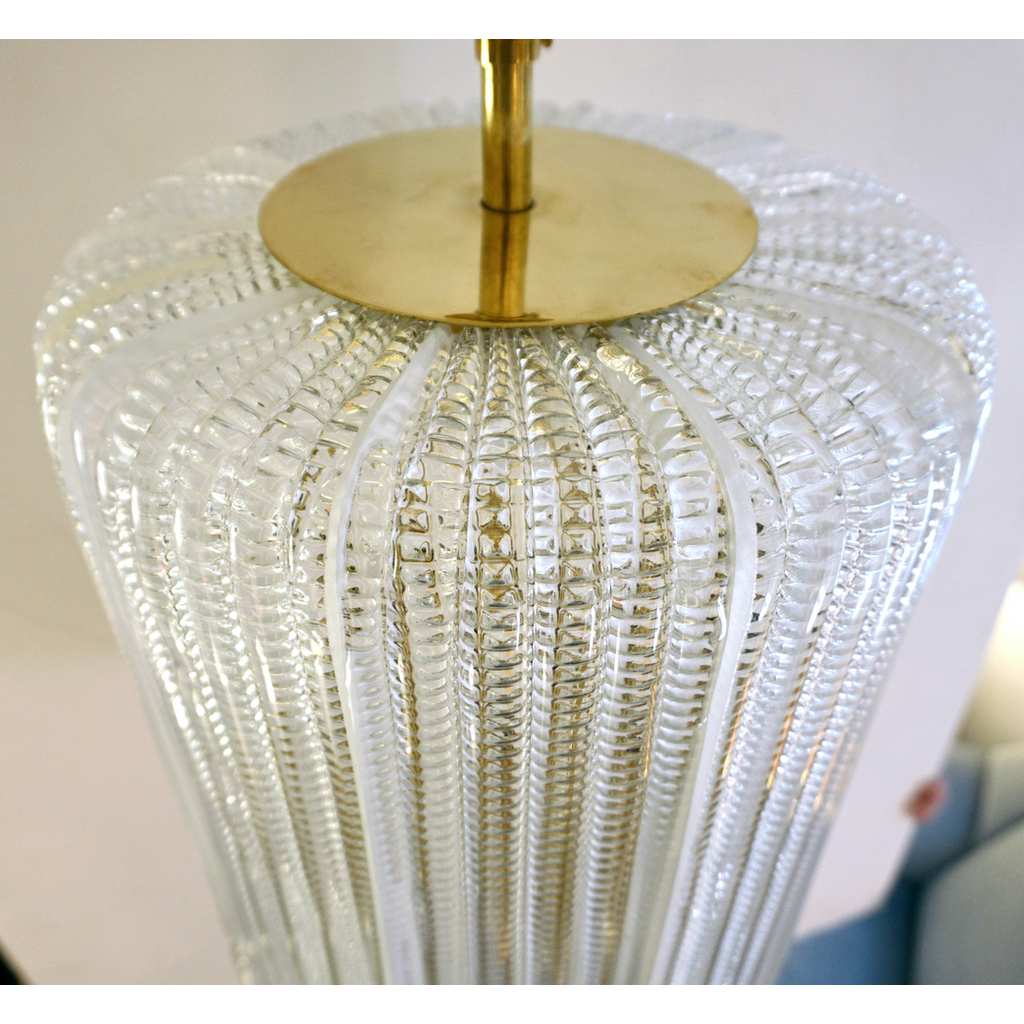Contemporary Italian Vintage Design Crystal Murano Glass Brass Cylinder Lantern