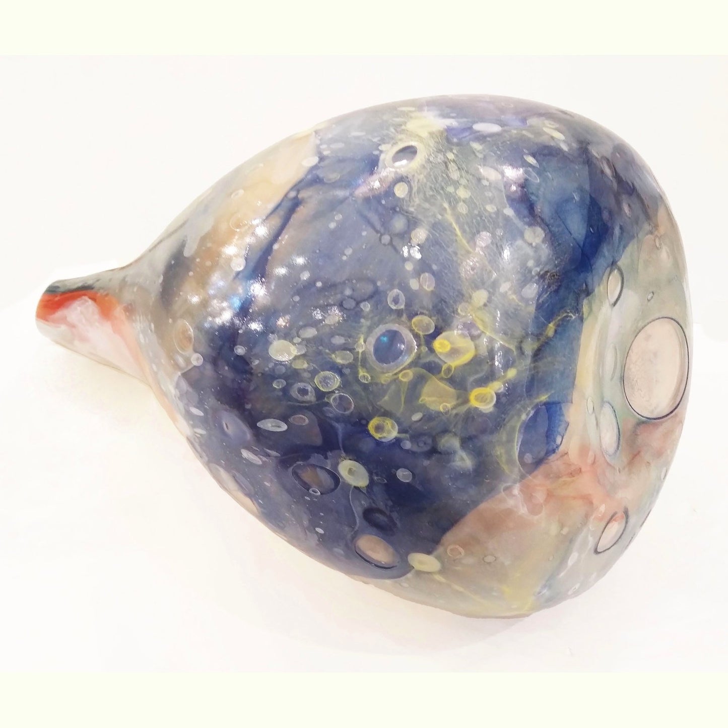 Italian Yellow Red Blue Silver Overlaid Crystal Murano Glass Sculpture Vase