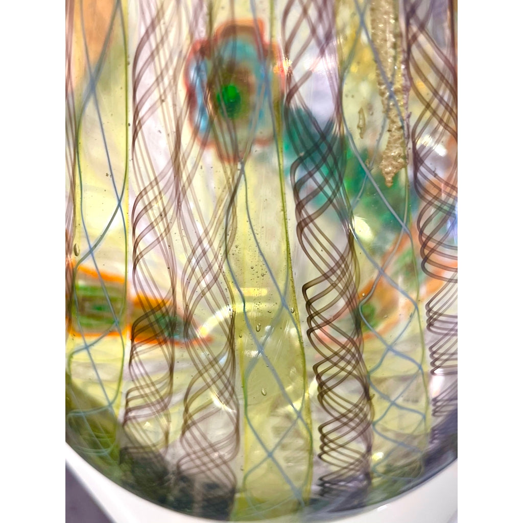 F. Tagliapietra Italian Green Yellow Orange Murano Glass Drop Sculpture Vase