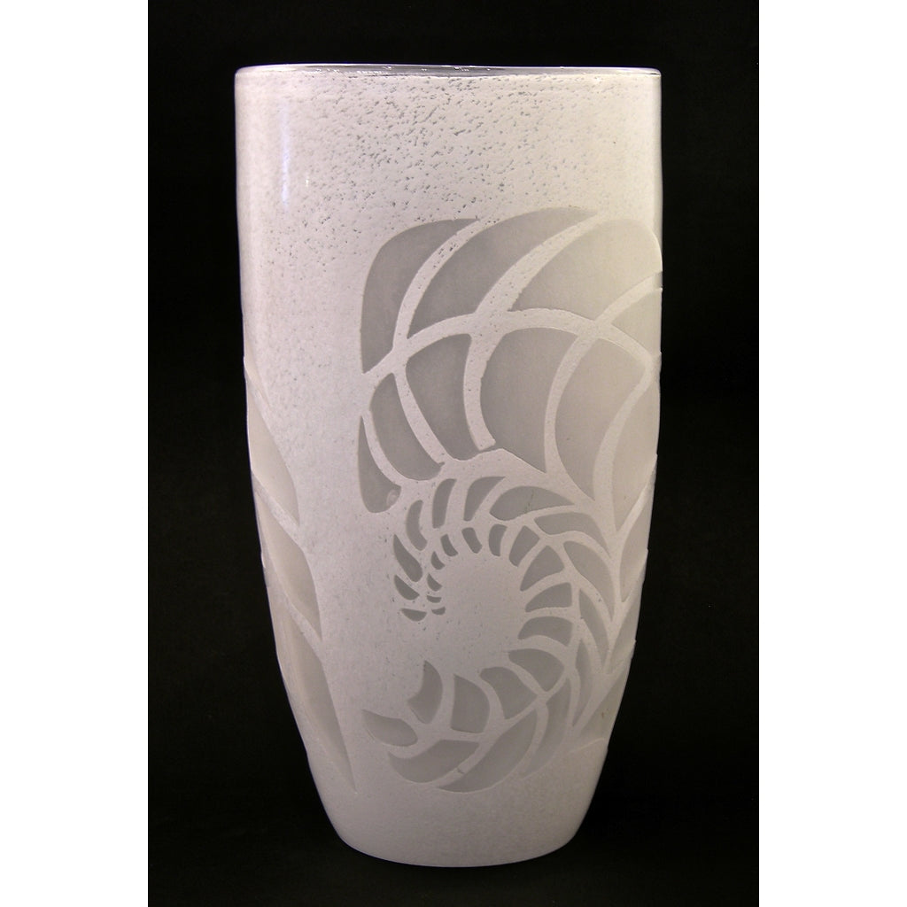 White Textured Murano Glass Vase with Fern Decor