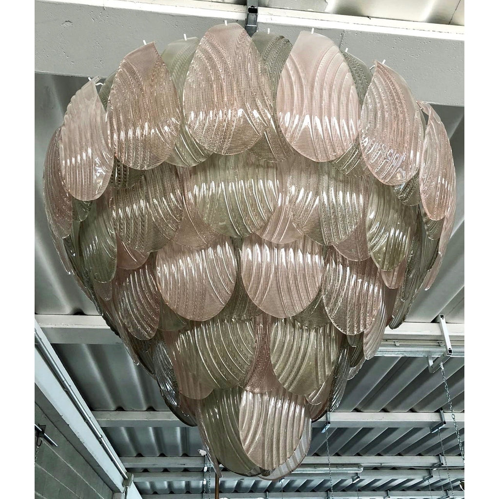 Bespoke Italian Art Deco Design Pink Green Murano Glass Leaf Chandelier