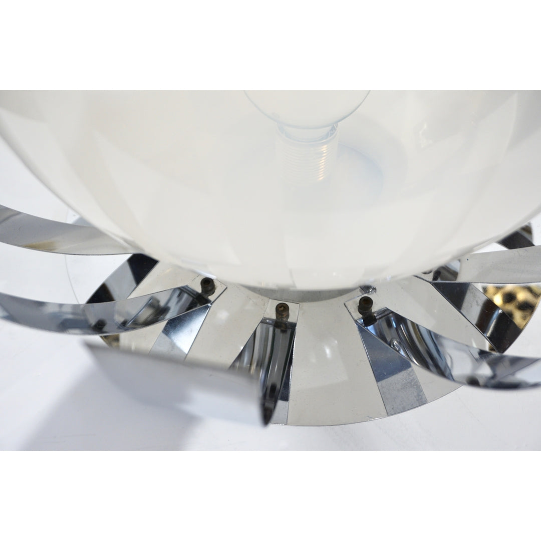 Mazzega 1960s Nickel White & Amber Murano Art Glass Flower Desk / Table Lamp