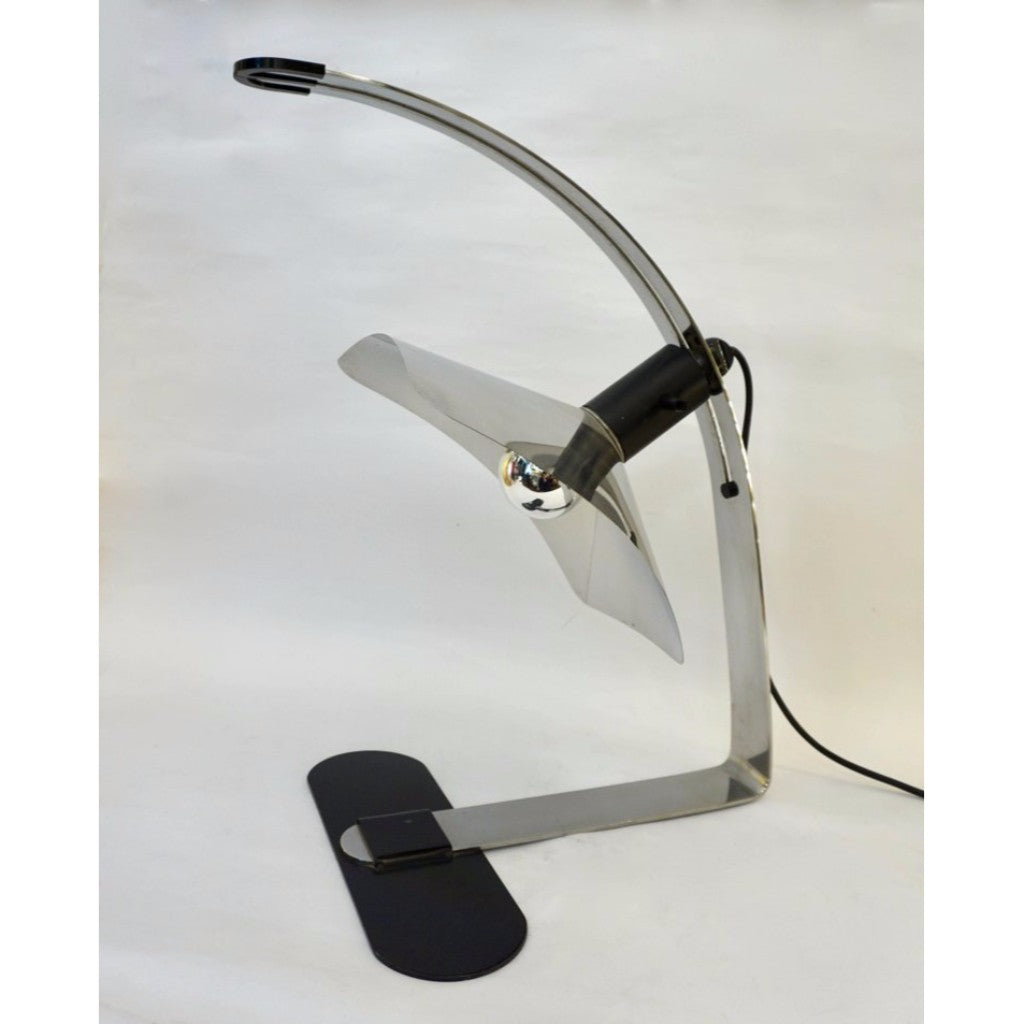 Grignani for Luci, 1970s, Italian Vintage Adjustable Black and Nickel Desk Lamp - Cosulich Interiors & Antiques