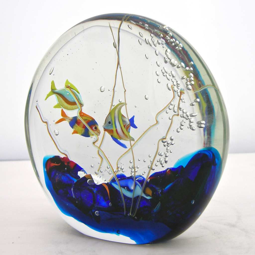 Alberto Dona 1980 Modern Blue Red Yellow Green Murano Glass Aquarium Sculpture - Cosulich Interiors & Antiques