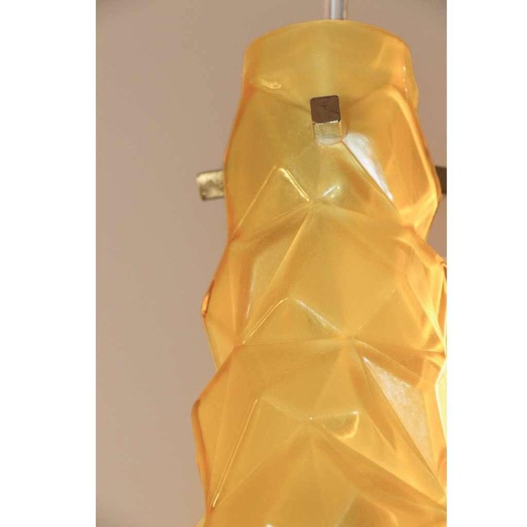 Contemporary Four Italian Diamond-Cut Purple and Yellow Murano Glass Pendants - Cosulich Interiors & Antiques