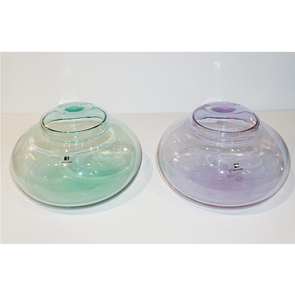 Vintage Carlo Moretti 1980 Round Apple Mint Murano Crystal Glass Bowl with cover