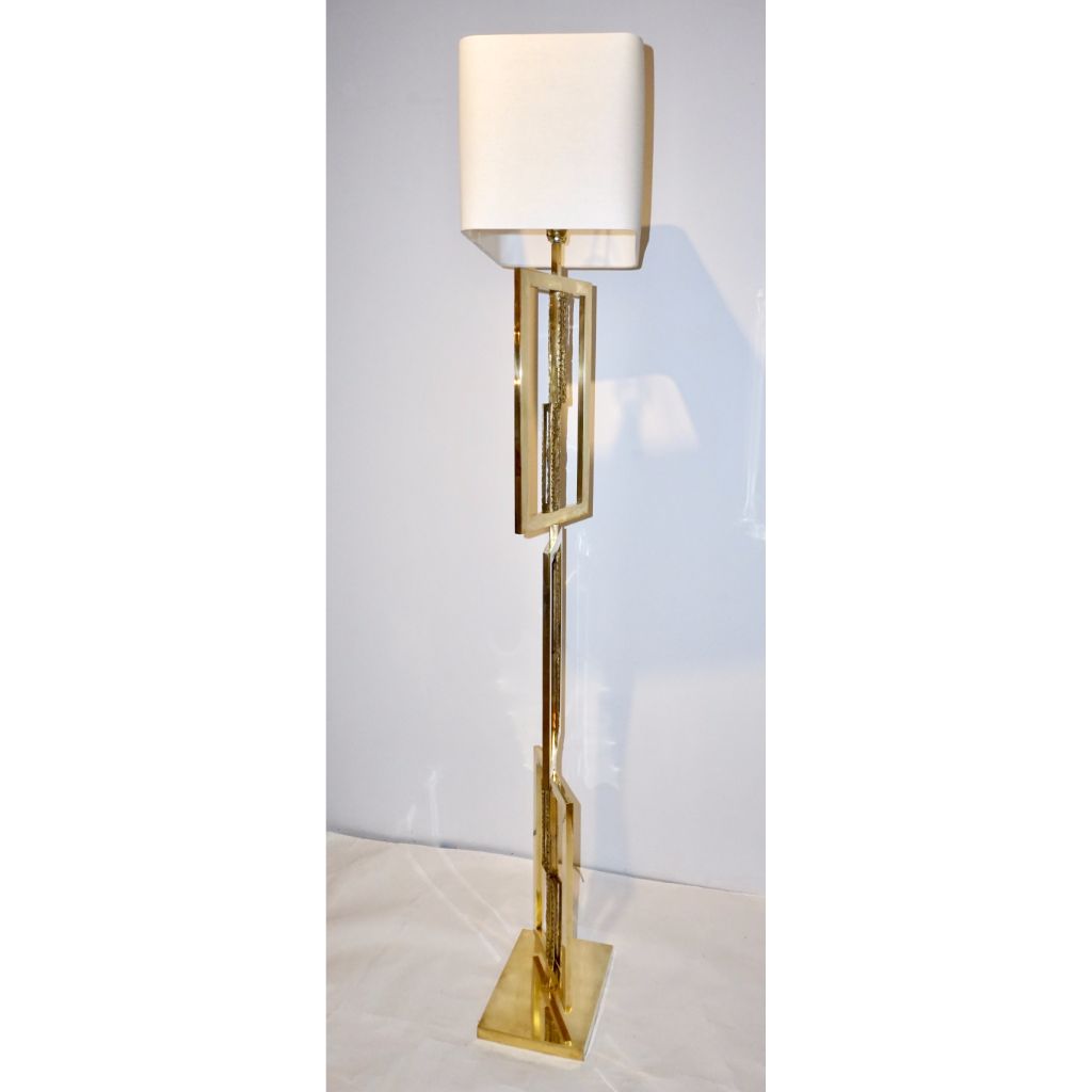 Italian Design Contemporary Cast Bronze and Gold Brass Rectangular Floor Lamp - Cosulich Interiors & Antiques