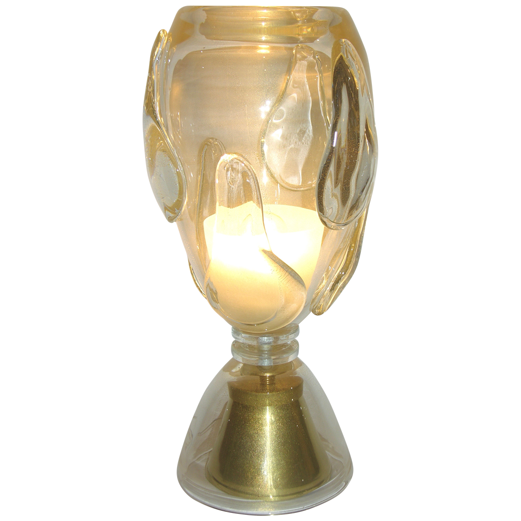 Constantini 1980s Italian Pair of Modern Brass and Gold Murano Glass Lamps - Cosulich Interiors & Antiques