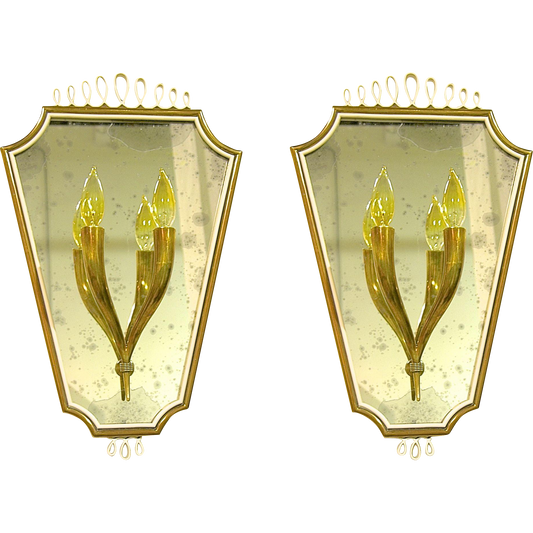 1940s Pair of Italian Mirrored Wall Lights - Cosulich Interiors & Antiques