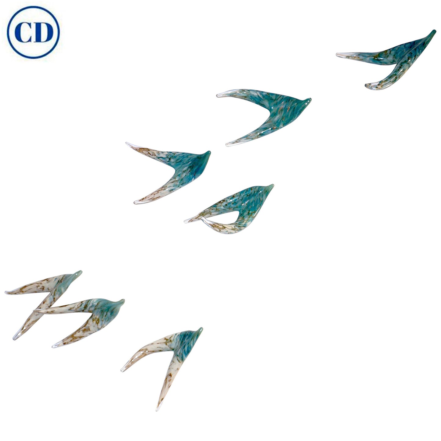 Flight of Aquamarine Birds Contemporary Blown Glass Modern Art Wall Sculpture