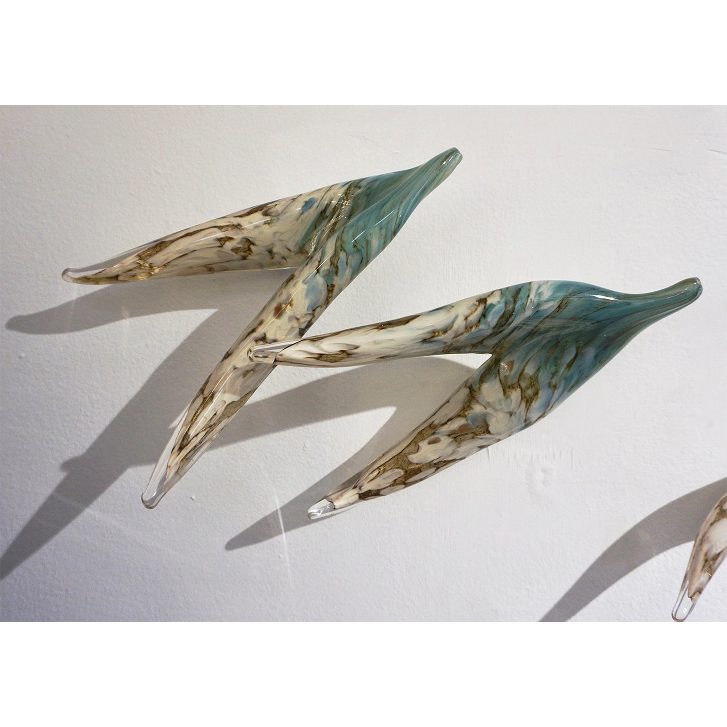 Flight of Aquamarine Birds Contemporary Blown Glass Modern Art Wall Sculpture