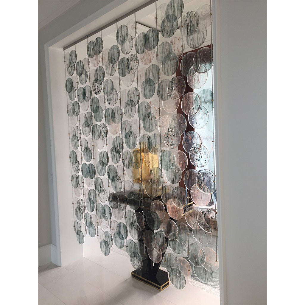Organic Modern Italian Black Pink Blue Circle Murano Glass Room Divider/Screen