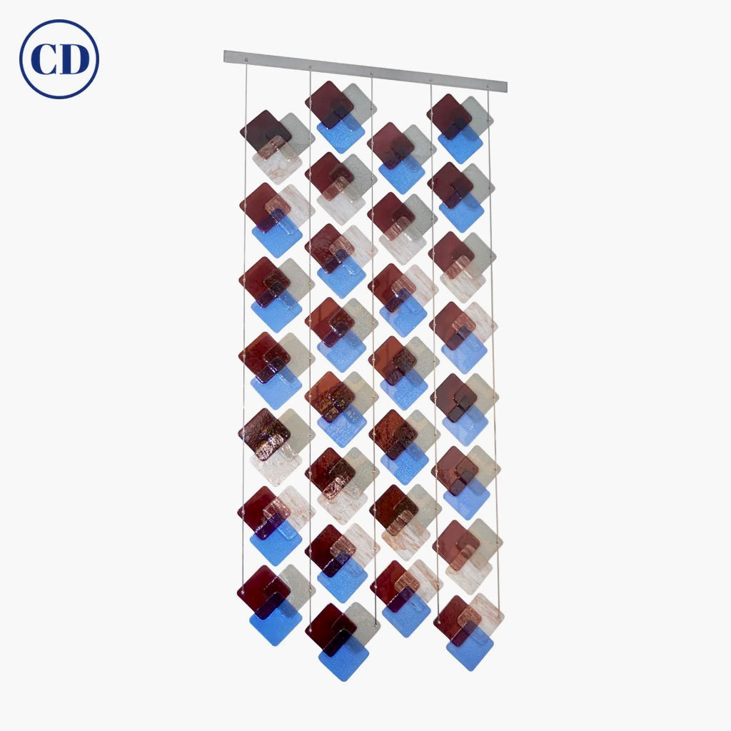 Organic Italian Geometric Gray Purple Aqua Blue Murano Glass Room Divider/Screen