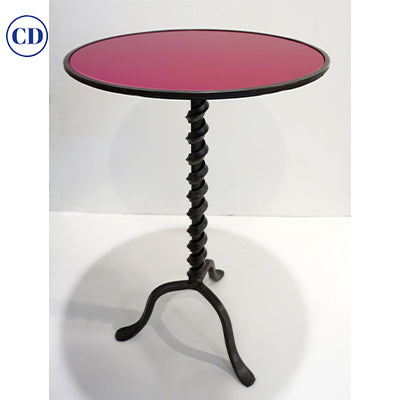 Italian Twisted Cast Iron Customizable Fuchsia Glass Color Side Coffee Table