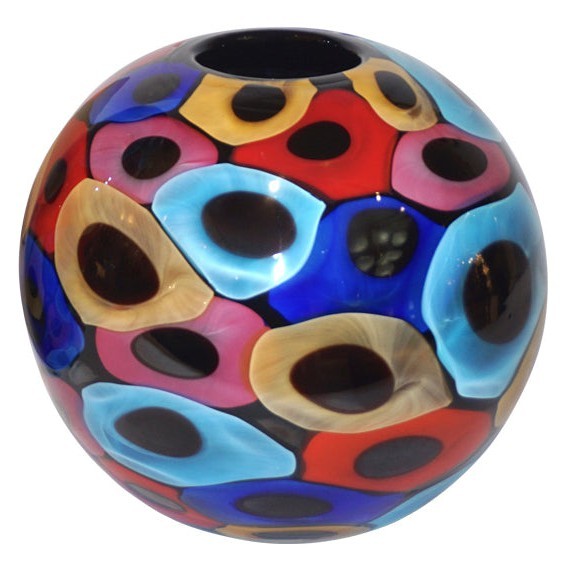 Camozzo 1990 Modern Black Azure Blue Red Pink Yellow Murano Glass Vase