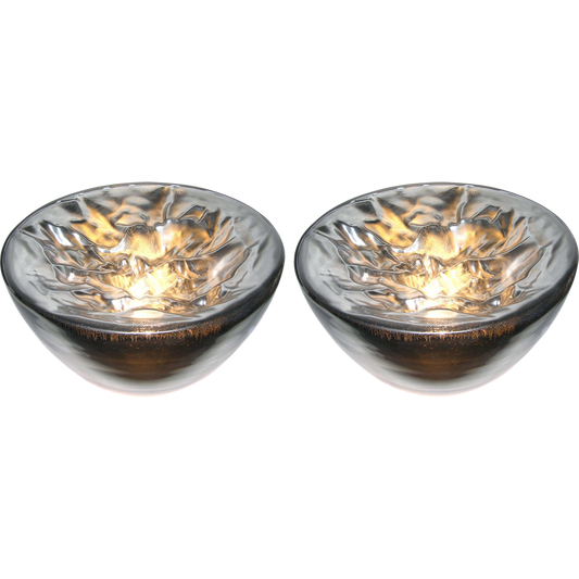 Carlo Nason Italian Large Modern Pair of Ruffled Silver Glass Bowls Lamps - Cosulich Interiors & Antiques