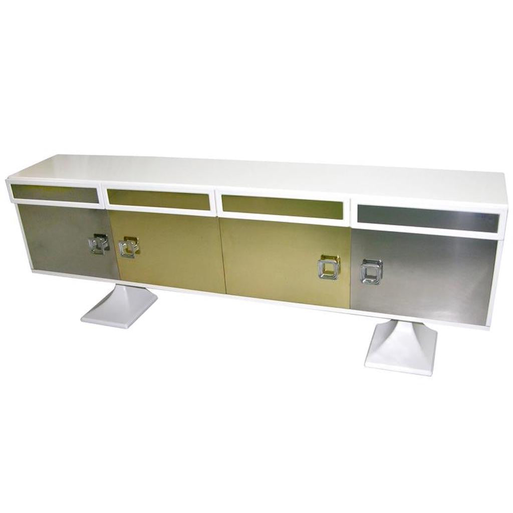 Italian sideboard white bronze chrome