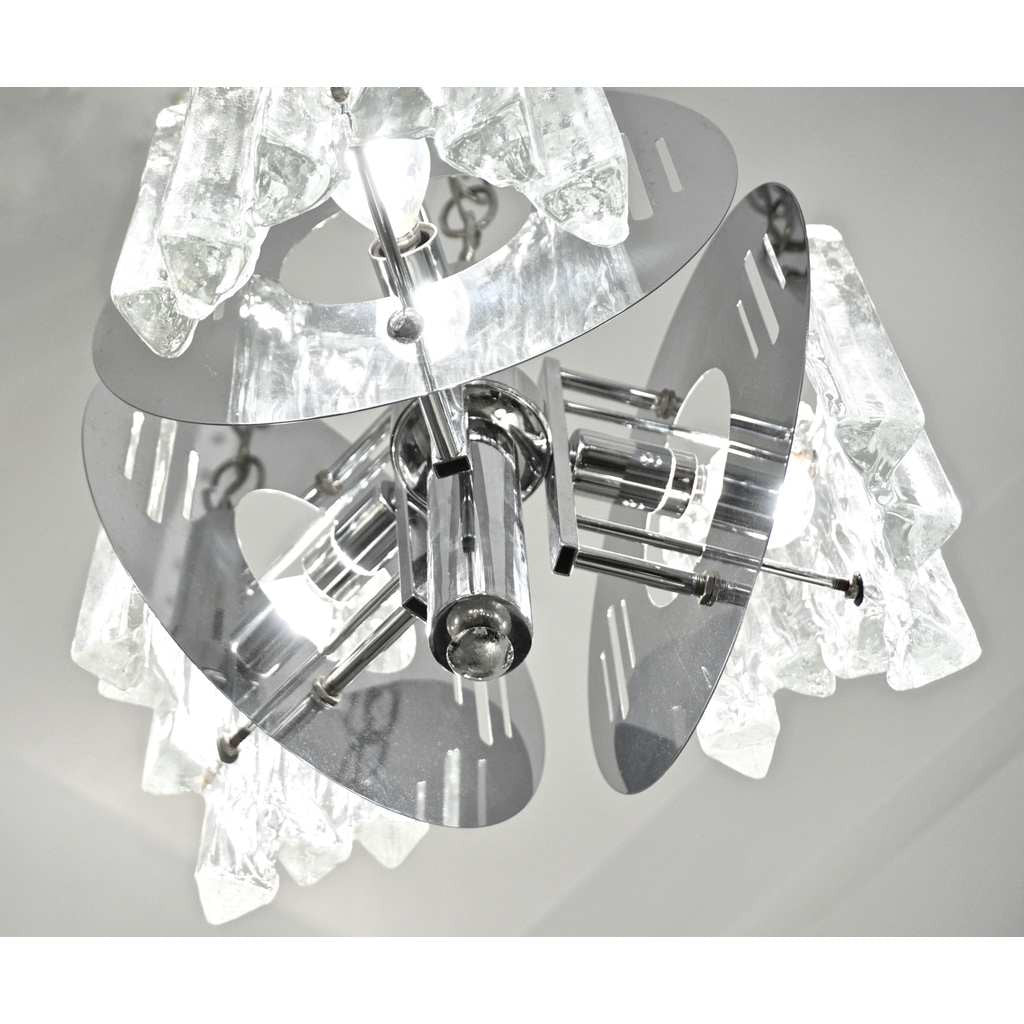 Salviati 1950 Italian Sculptural Modern Nickel Crystal Clear Glass Chandelier - Cosulich Interiors & Antiques