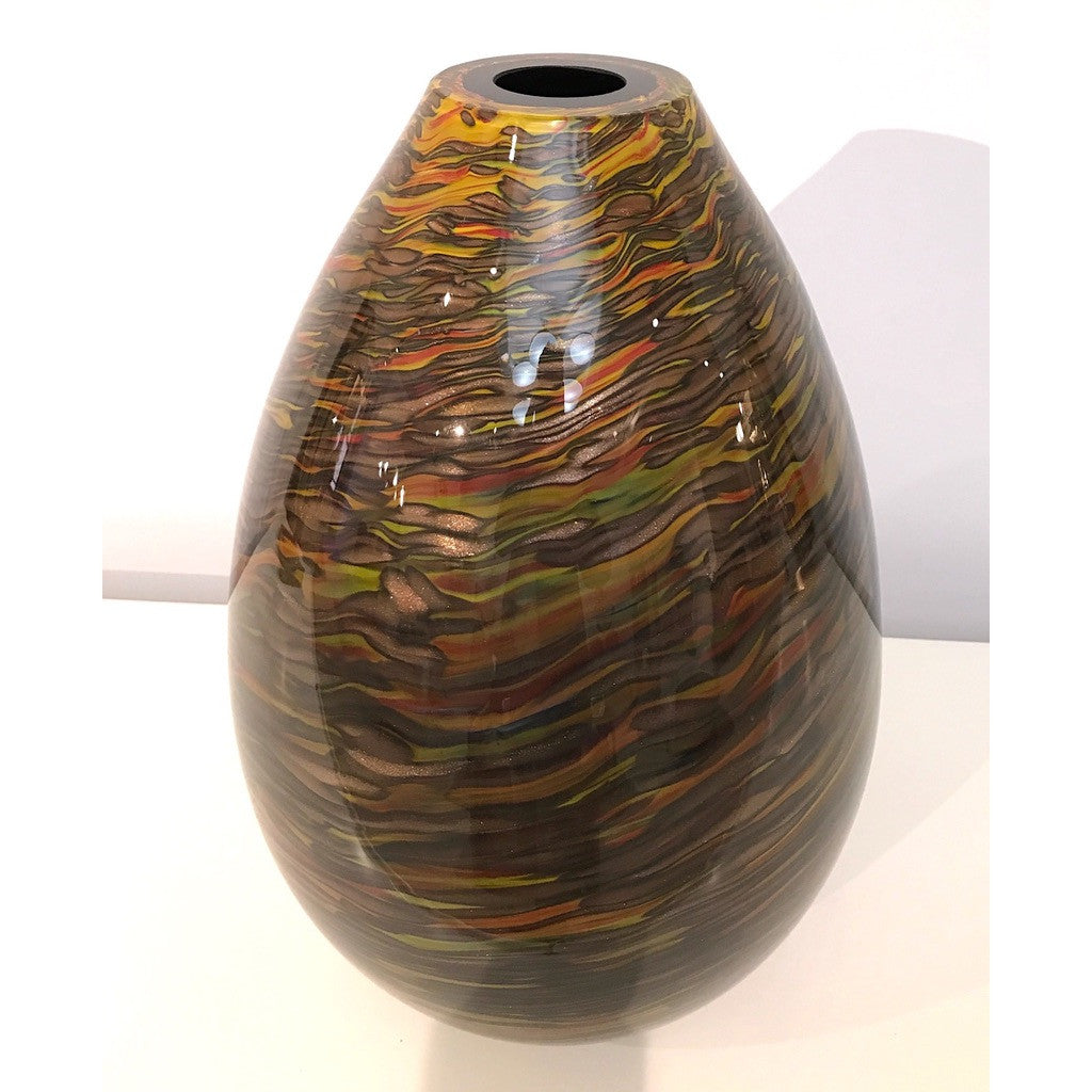 Formia 1980s Modern Set of Three Brown Yellow Red Orange Gold Murano Glass Vases - Cosulich Interiors & Antiques