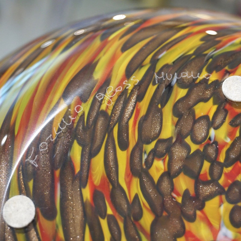 Formia 1980s Modern Set of Three Brown Yellow Red Orange Gold Murano Glass Vases - Cosulich Interiors & Antiques