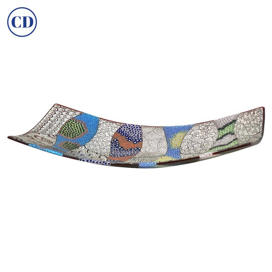 Contemporary Italian Art Glass Silver Blue Green Mosaic Centrepiece on Red - Cosulich Interiors & Antiques