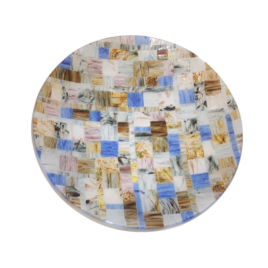 Contemporary Italian Blue Pink Yellow Copper Murano Art Glass Mosaic Centerpiece - Cosulich Interiors & Antiques