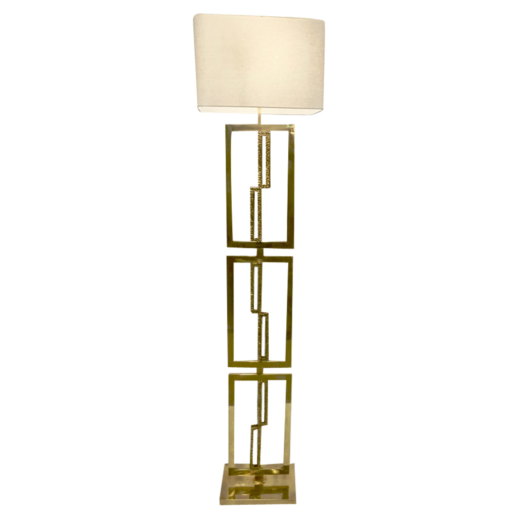 Italian Design Contemporary Cast Bronze and Gold Brass Rectangular Floor Lamp - Cosulich Interiors & Antiques