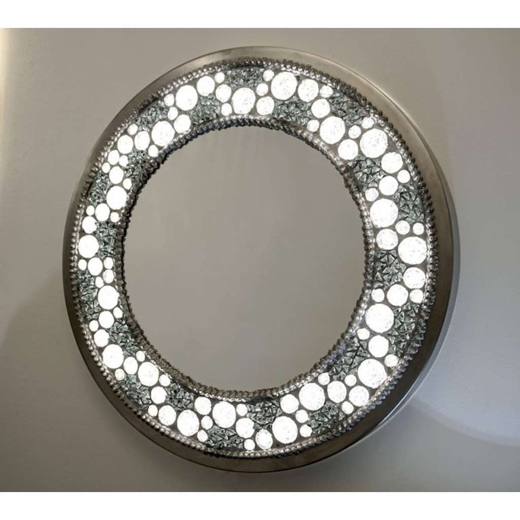 Contemporary Fine Design Italian Lit Black & Clear Rock Crystal Nickel Mirror - Cosulich Interiors & Antiques