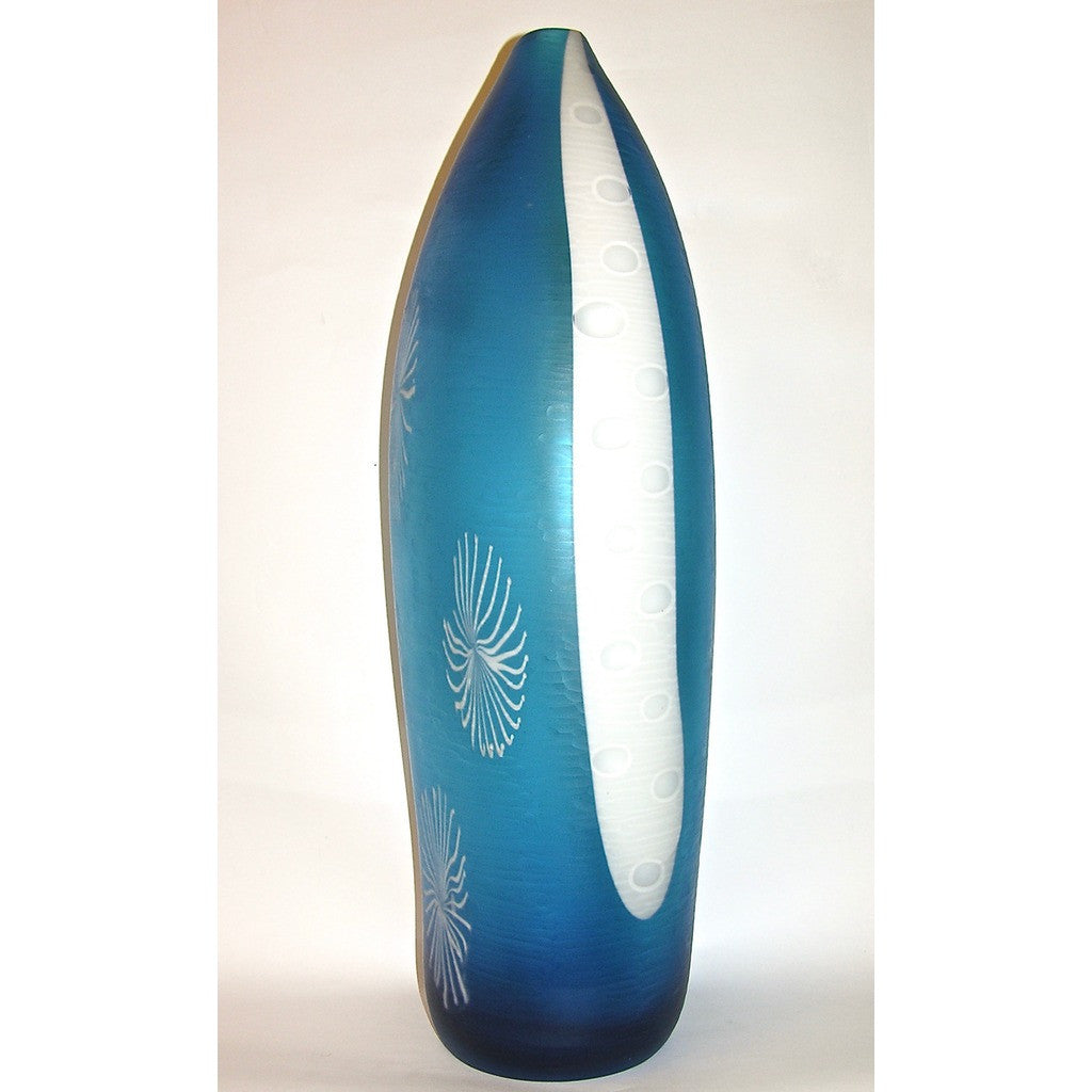 Davide Dona Aqua Blue and White Textured Murano Glass Grand Vase - Cosulich Interiors & Antiques