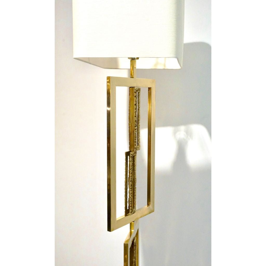 Italian Design Contemporary Cast Bronze and Gold Brass Rectangular Floor Lamp - Cosulich Interiors & Antiques