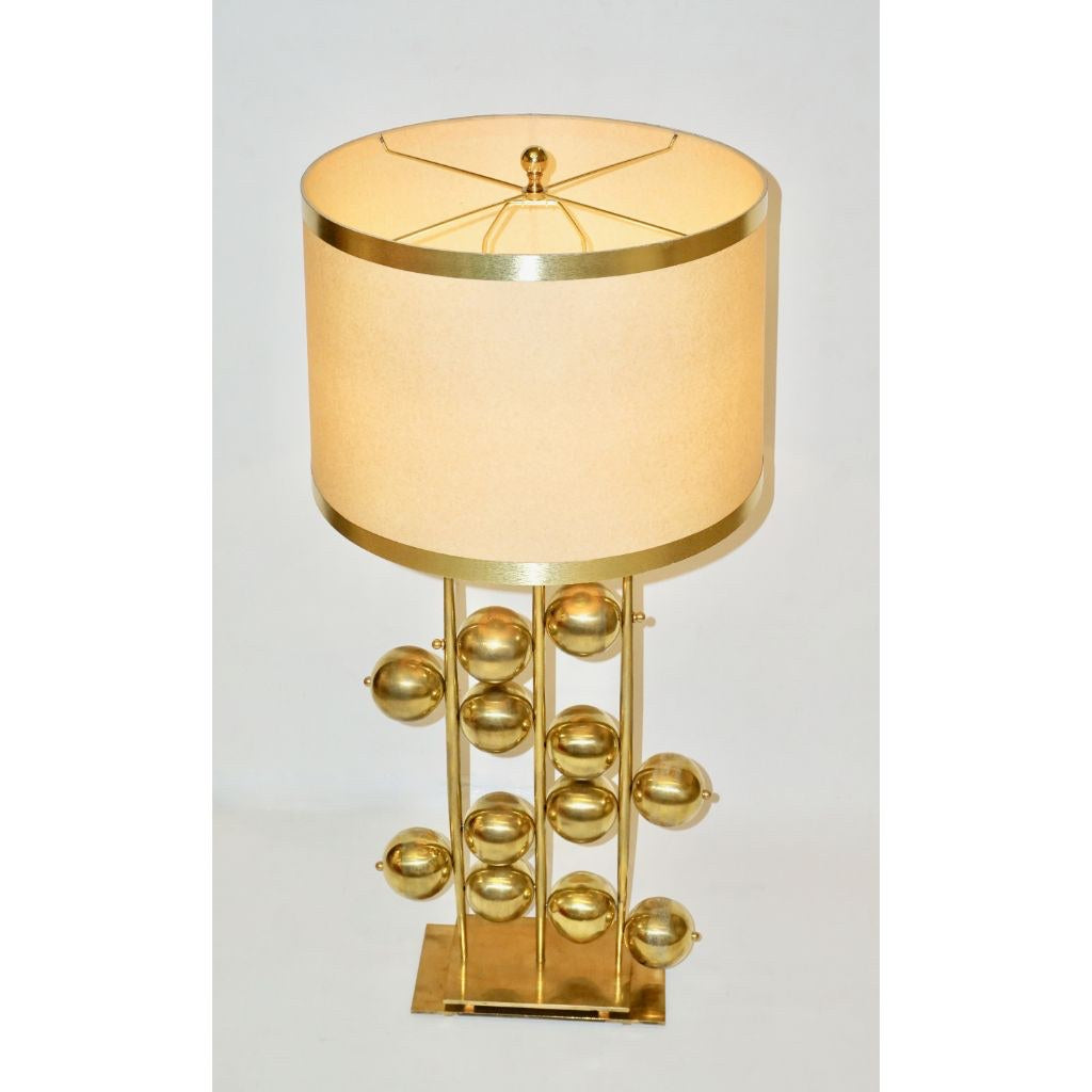 Italian Contemporary Fine Design Pair of Organic Gold Brass Lamps with Spheres - Cosulich Interiors & Antiques