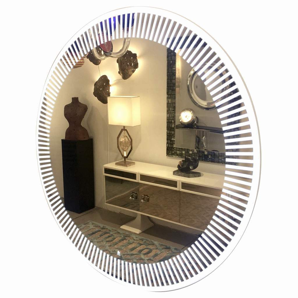 Contemporary Italian Organic Modern Round Lit Mirror with White Sunburst Decor - Cosulich Interiors & Antiques