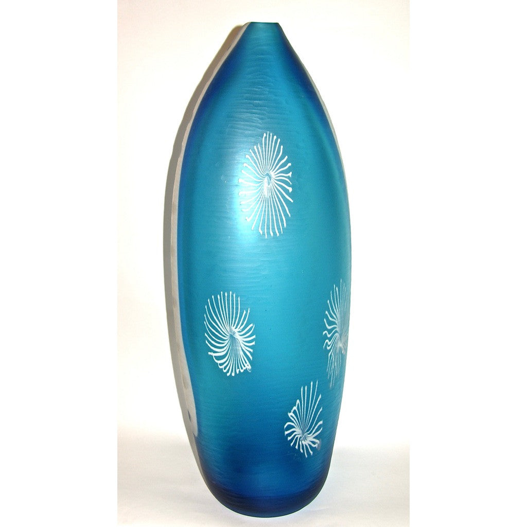 Davide Dona Aqua Blue and White Textured Murano Glass Grand Vase - Cosulich Interiors & Antiques