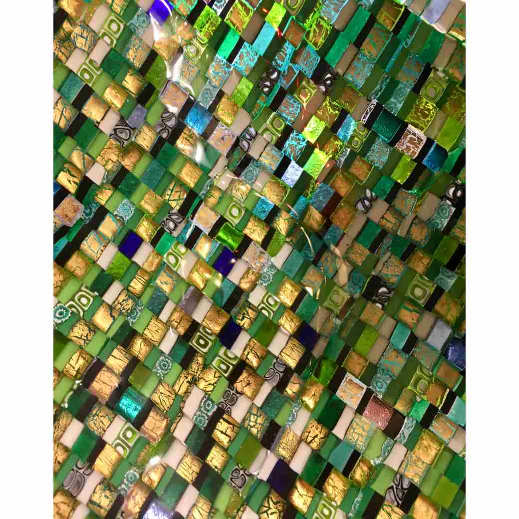 Modern Italian Jewel-Like Green Yellow & 24Kt Gold Murano Art Glass Mosaic Bowl - Cosulich Interiors & Antiques