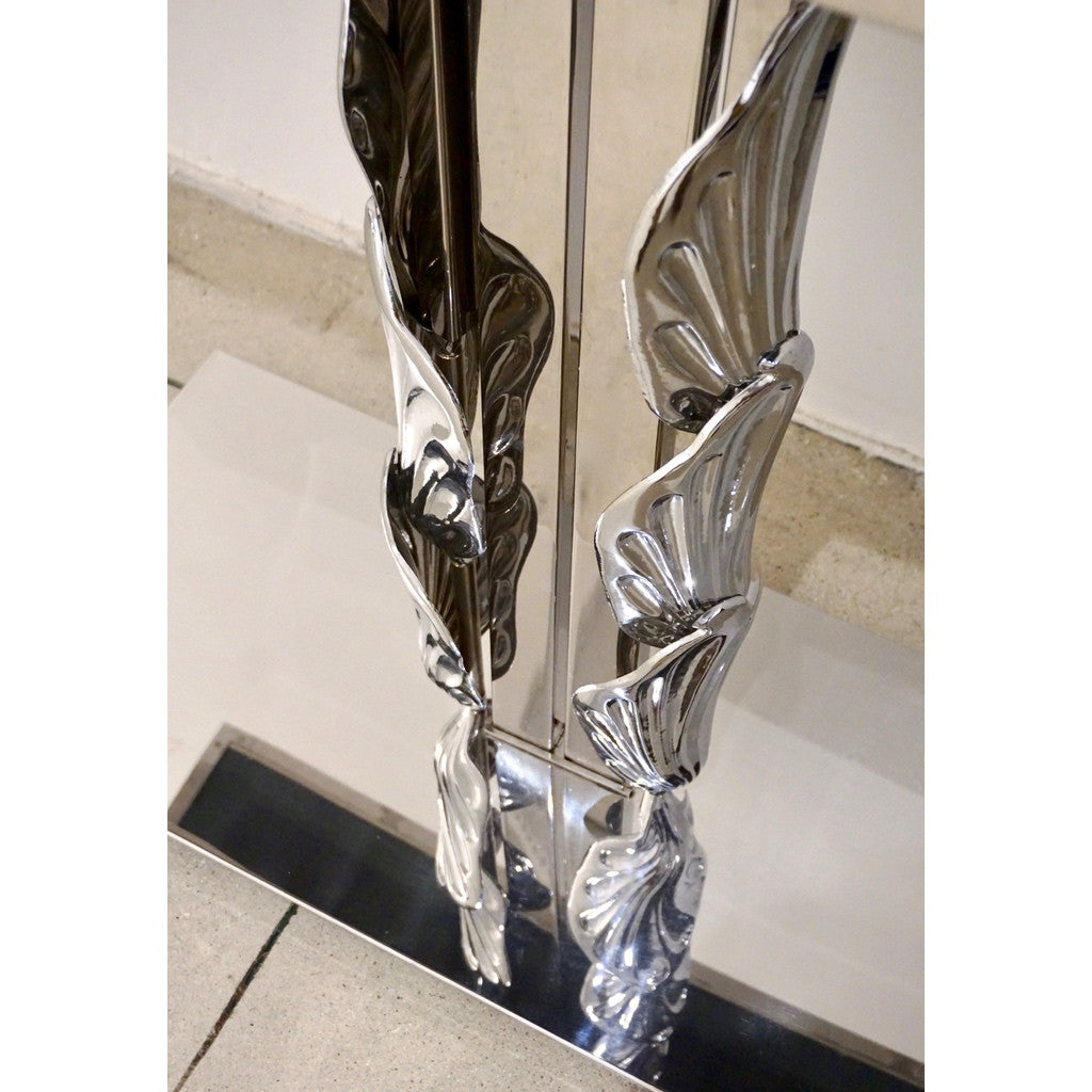 Italian Contemporary Polished Chrome and Black Glass Console with Shell Motif - Cosulich Interiors & Antiques