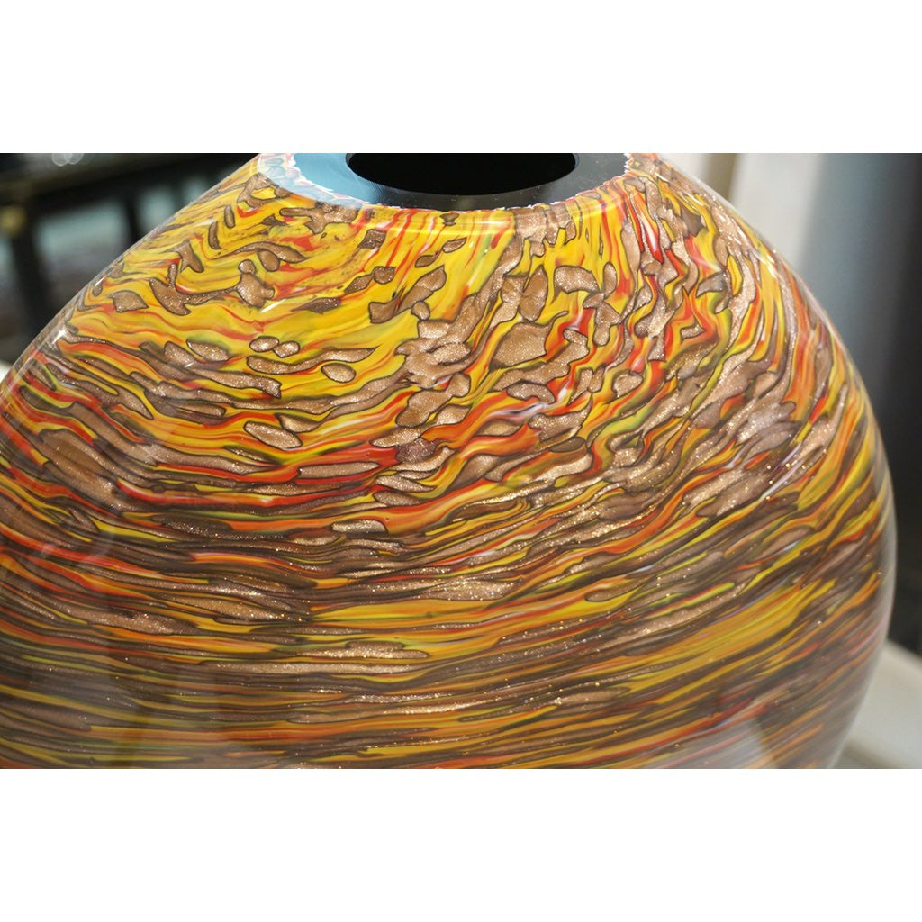 Formia 1980s Modern Set of Three Brown Yellow Red Orange Gold Murano Glass Vases - Cosulich Interiors & Antiques