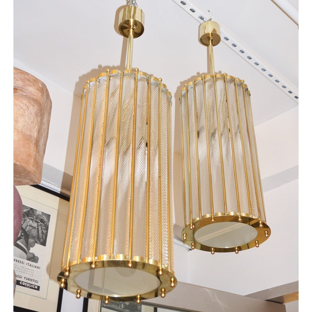 Italian Brass Crystal Murano Glass Customizable Pendants/Chandeliers - Cosulich Interiors & Antiques