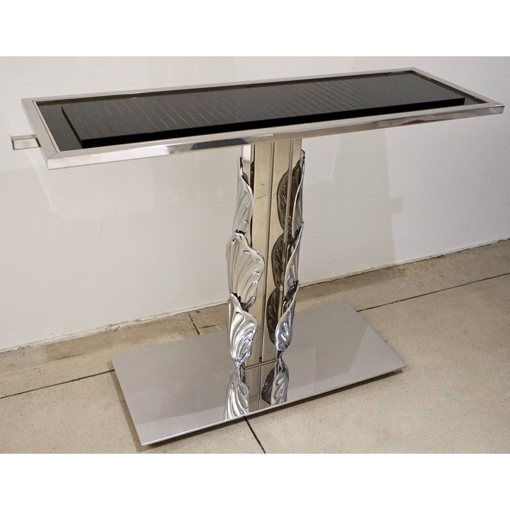 Italian Contemporary Polished Chrome and Black Glass Console with Shell Motif - Cosulich Interiors & Antiques